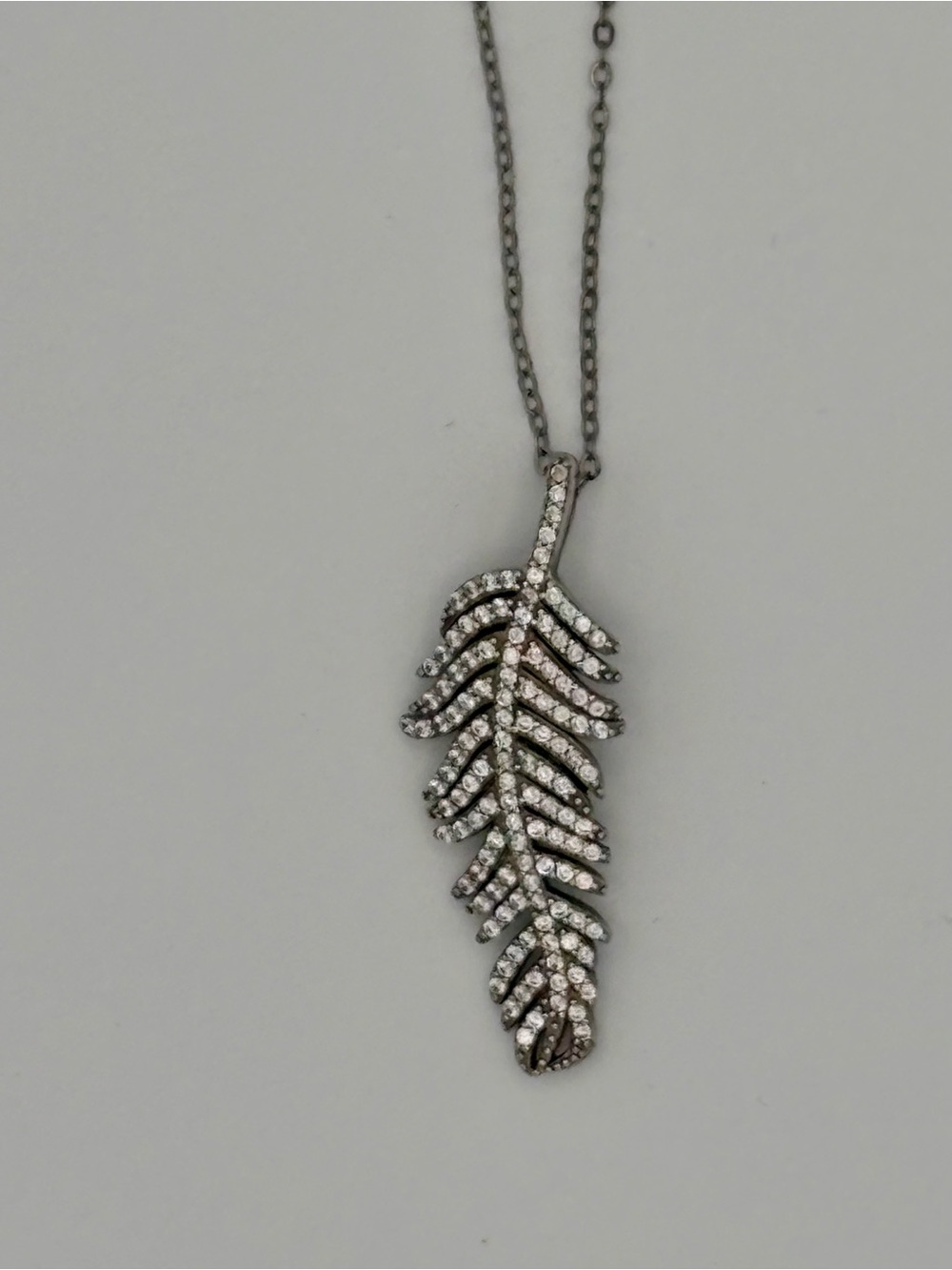 Crystal Feather Pendant Necklace - Silver Tone